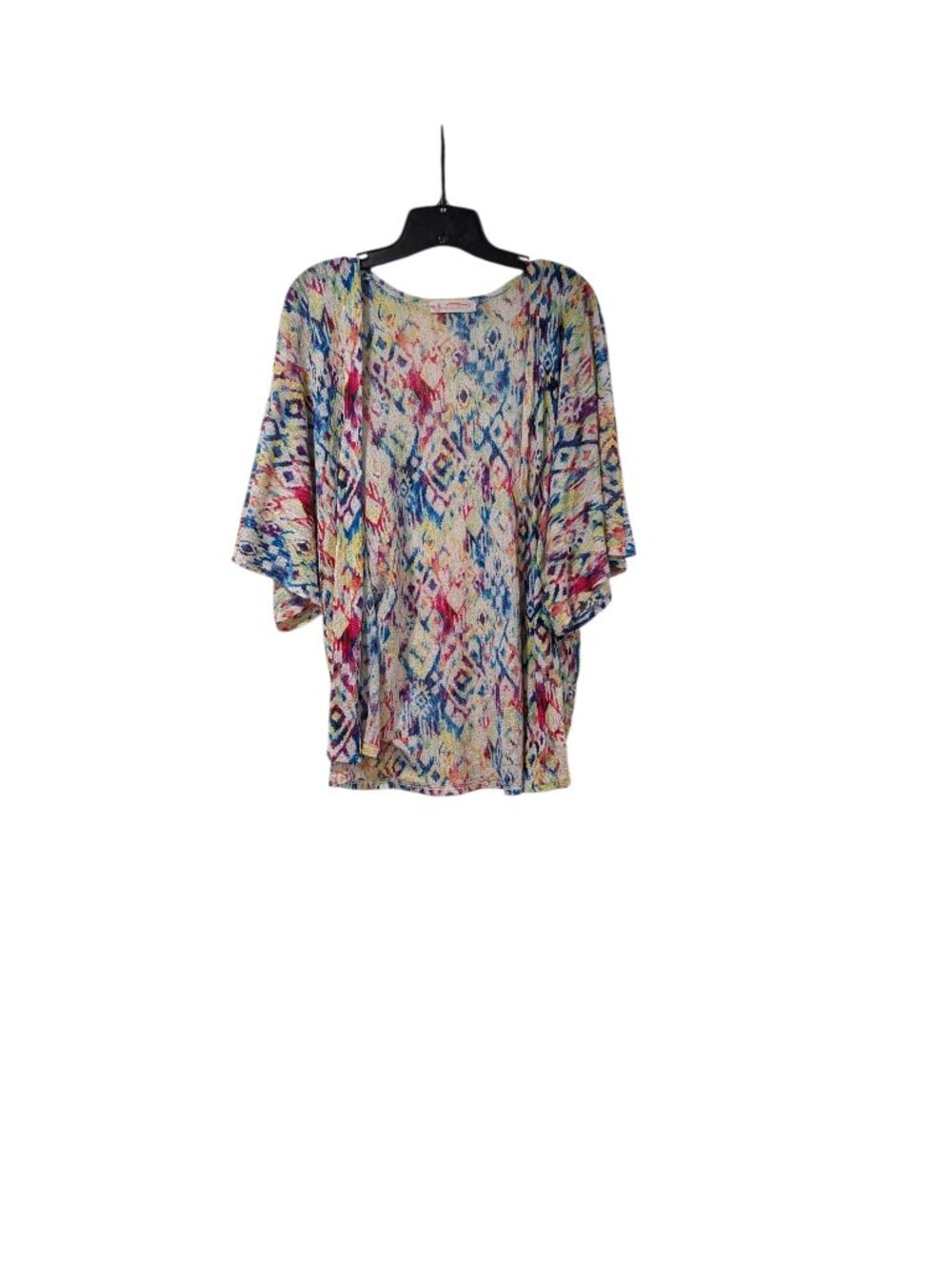 Excuse Me Miss Multicolored Vibrant Loose Open Kimono Cardigan Bohemian Beach L